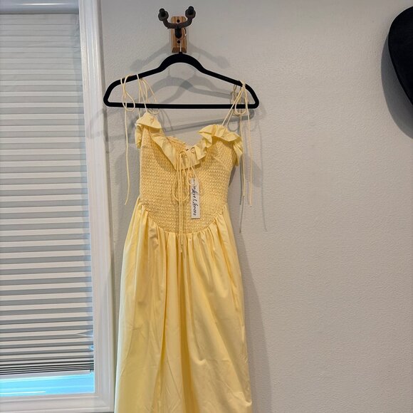 For Love & Lemons 'Bethany' Midi Dress in Light Butter Yellow - Picture 6 of 7